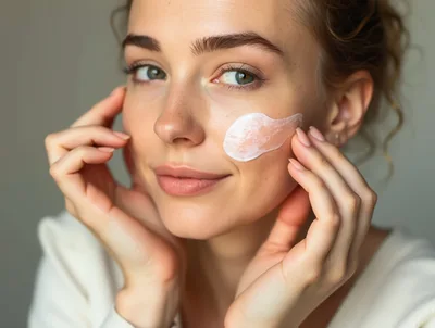 Young Woman Applying Moisturizing Cream To Her Face
