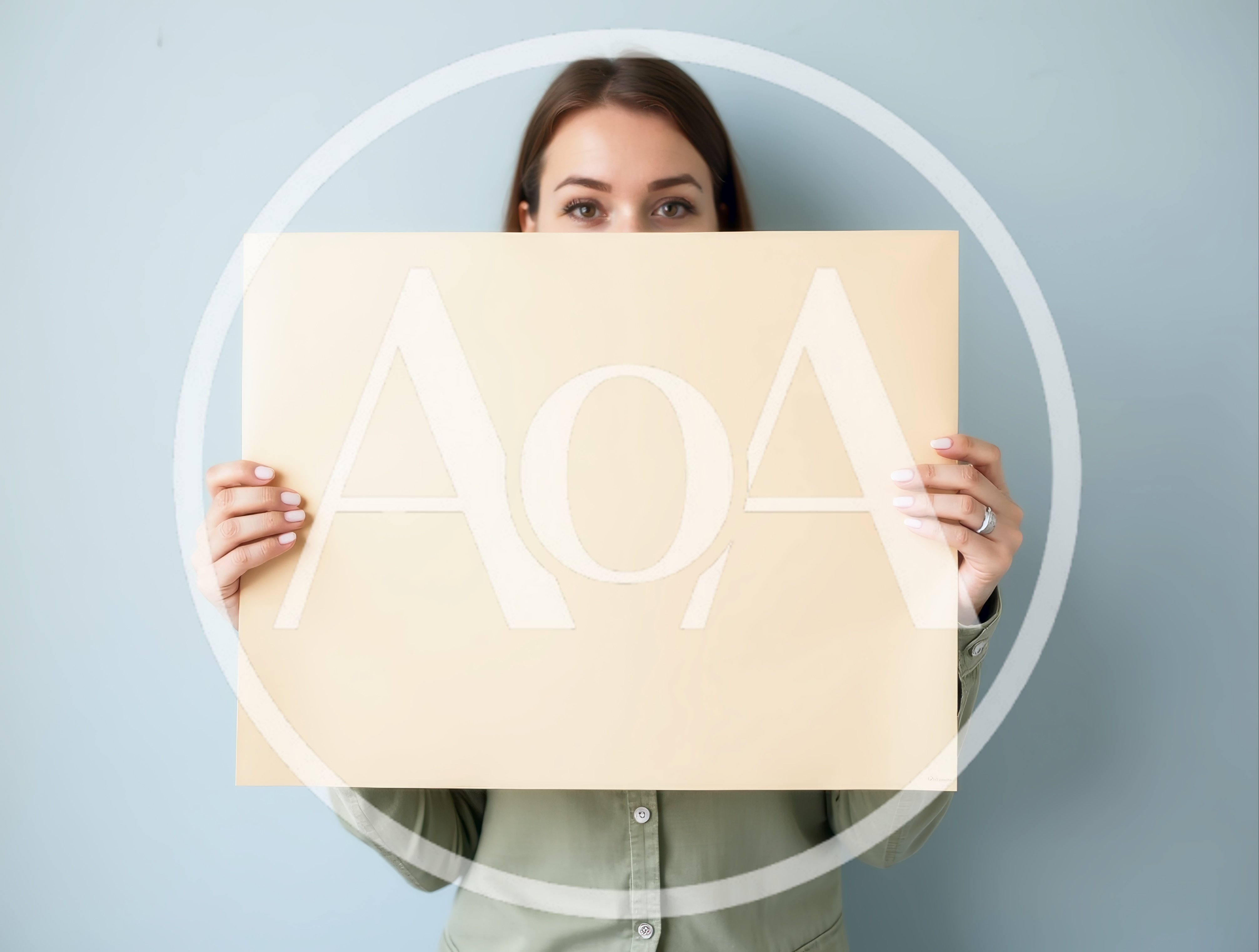Woman Holding Blank Beige Poster Board