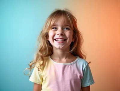 Happy Young Girl Smiling Against Two Tone Background