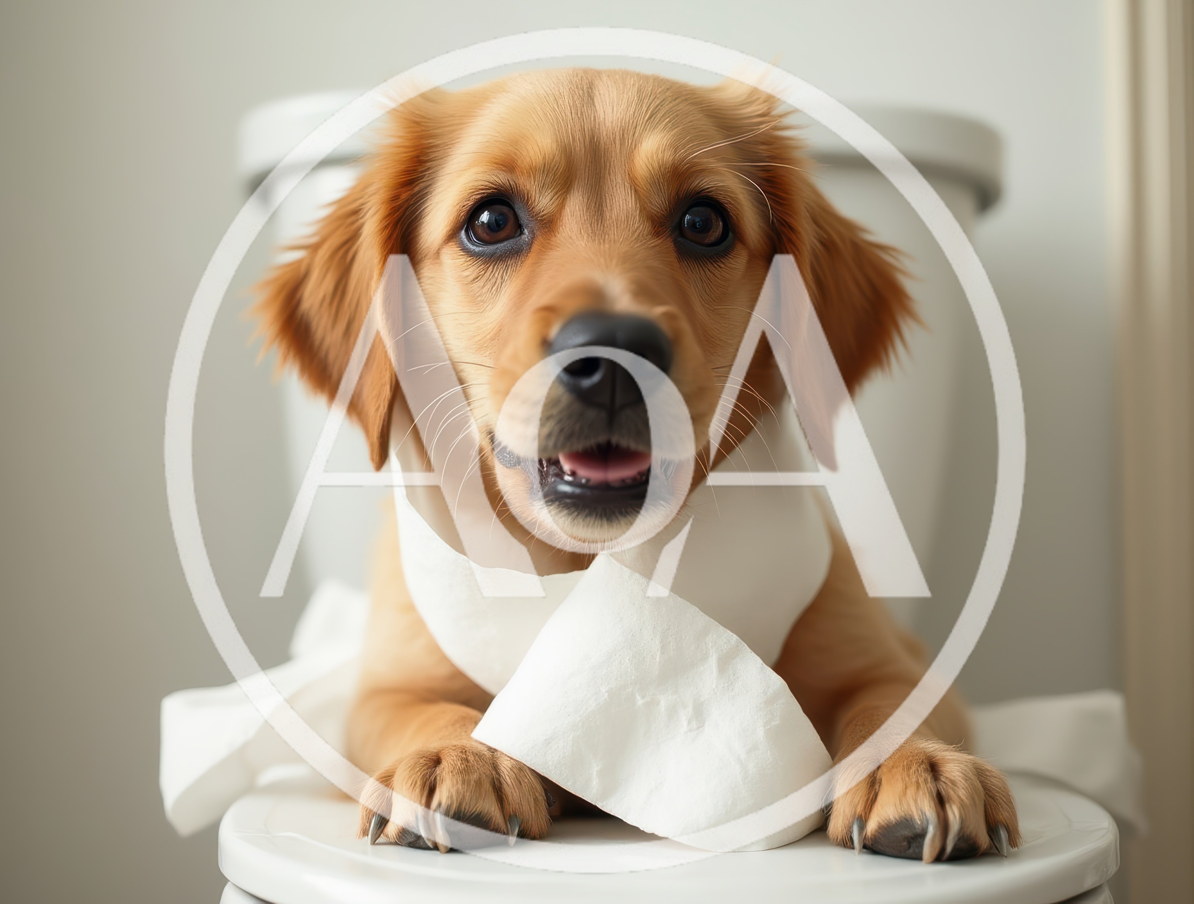 Golden Retriever Puppy Playing With Toilet Paper