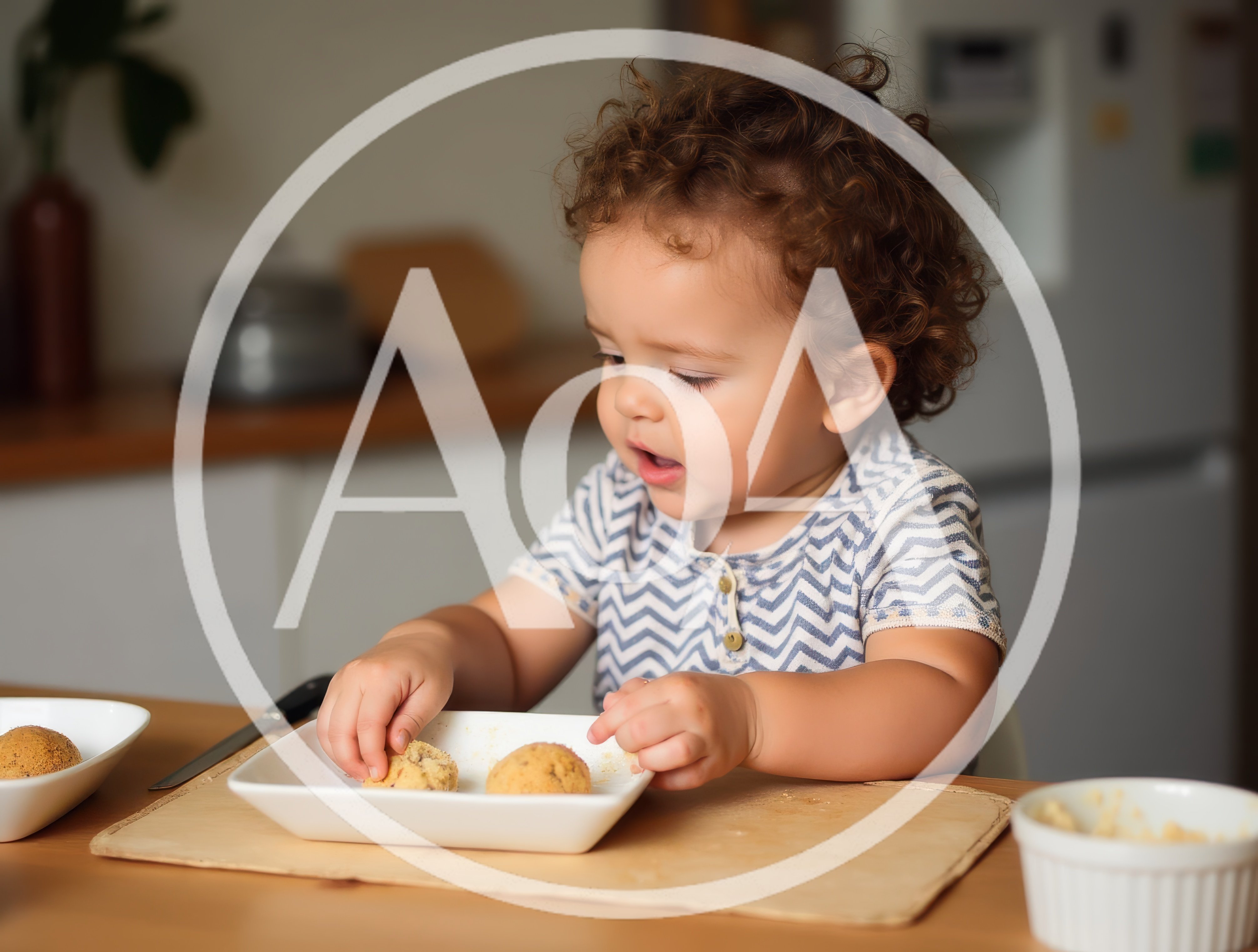 Toddler Eating Homemade Cookies At Kitchen Table