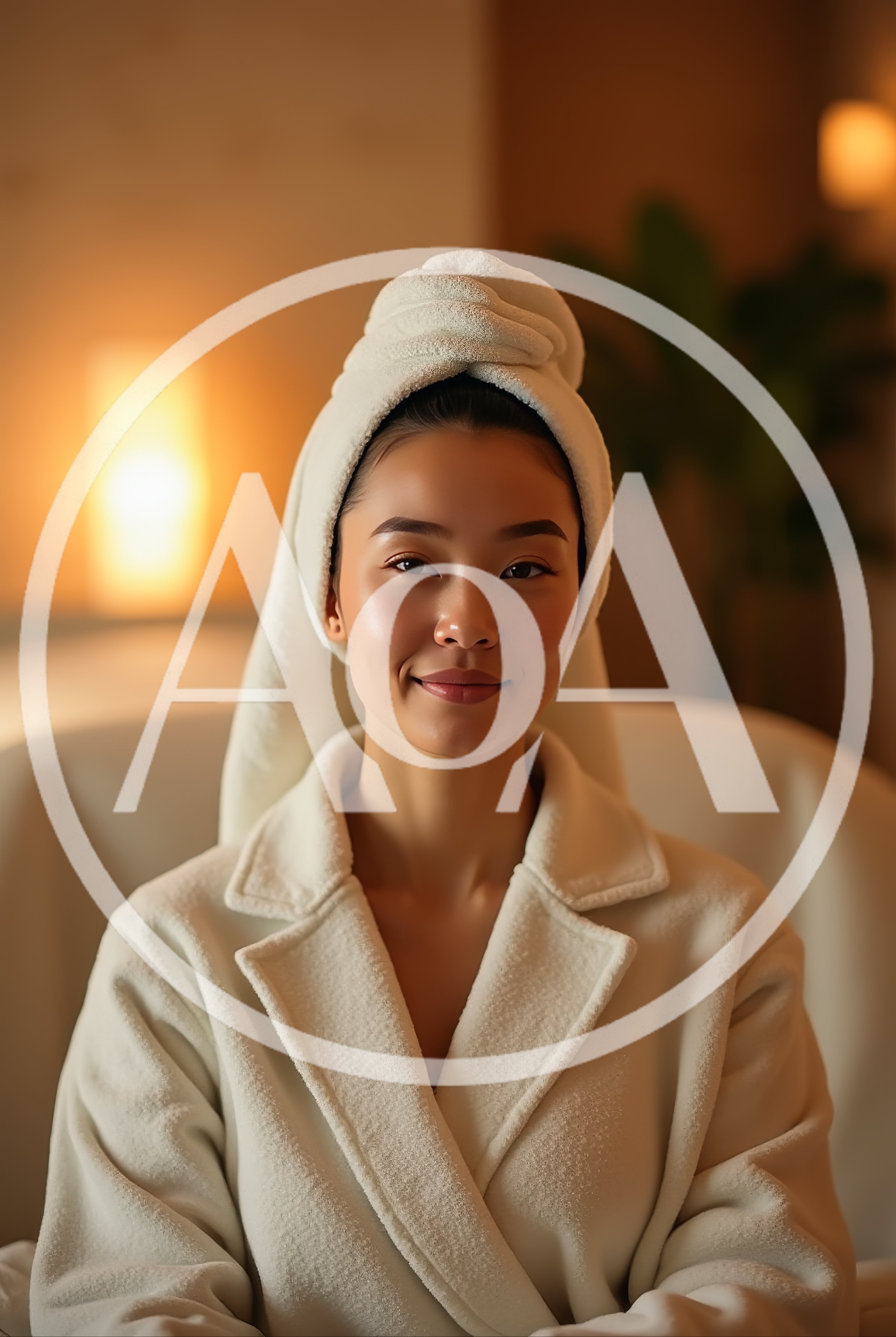 Young Asian Woman Relaxing In A Spa Bathrobe