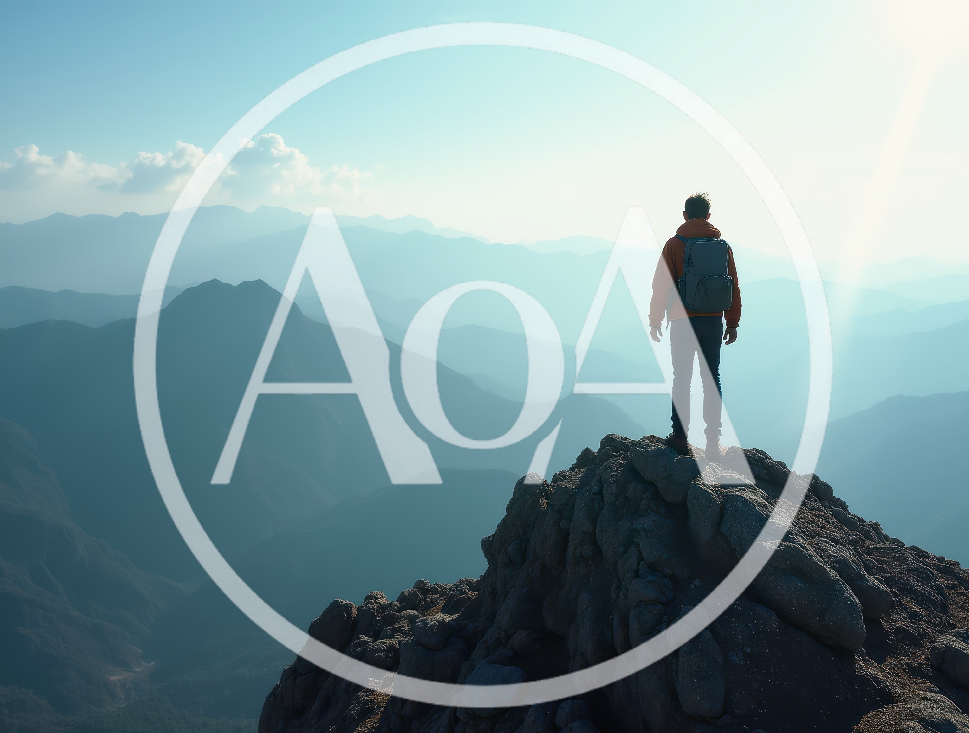 Hiker Standing On A Mountain Peak At Sunrise