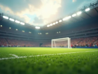 Empty Soccer Stadium Field With Goal Post