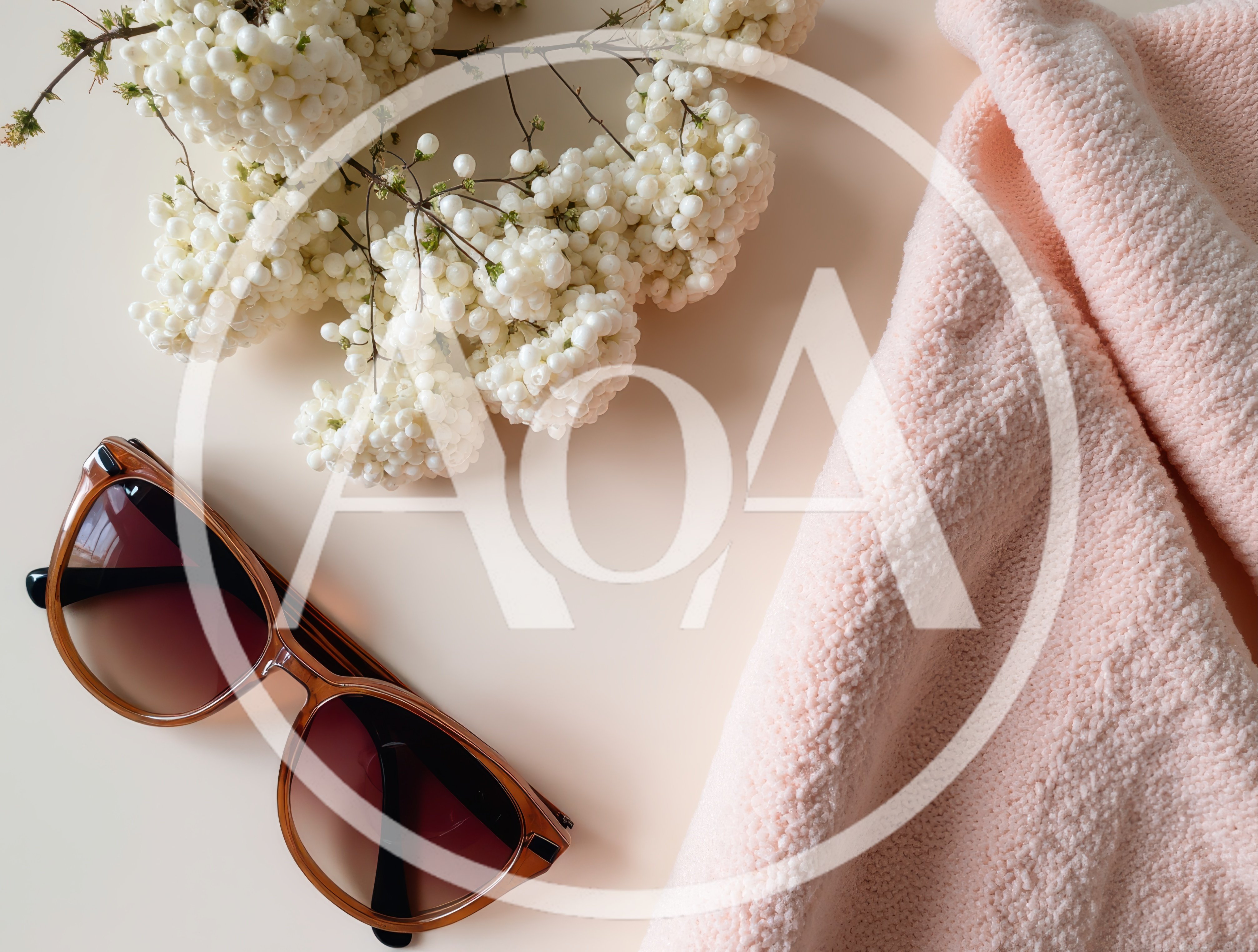 Sunglasses With White Flowers And Pink Fabric