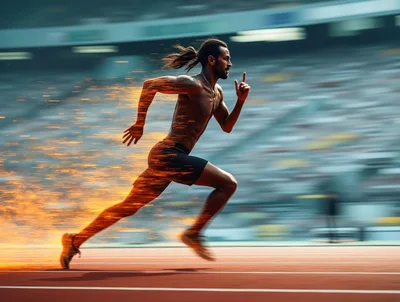 Male Sprinter Running With Fiery Motion Blur Effect