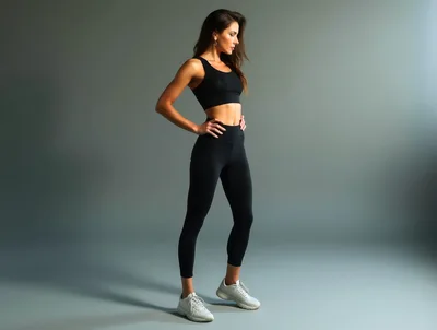 Fit Woman Posing In Black Sportswear
