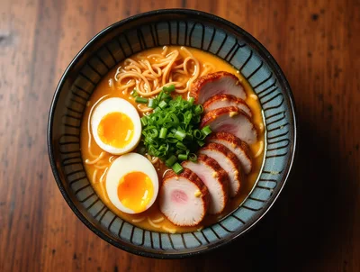 Bowl Of Ramen With Pork And Soft Boiled Eggs