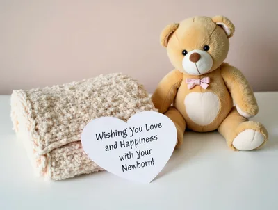 Newborn Baby Gift With Teddy Bear And Blanket