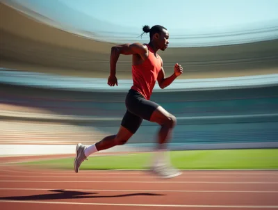 Professional Male Sprinter Running On Stadium Track