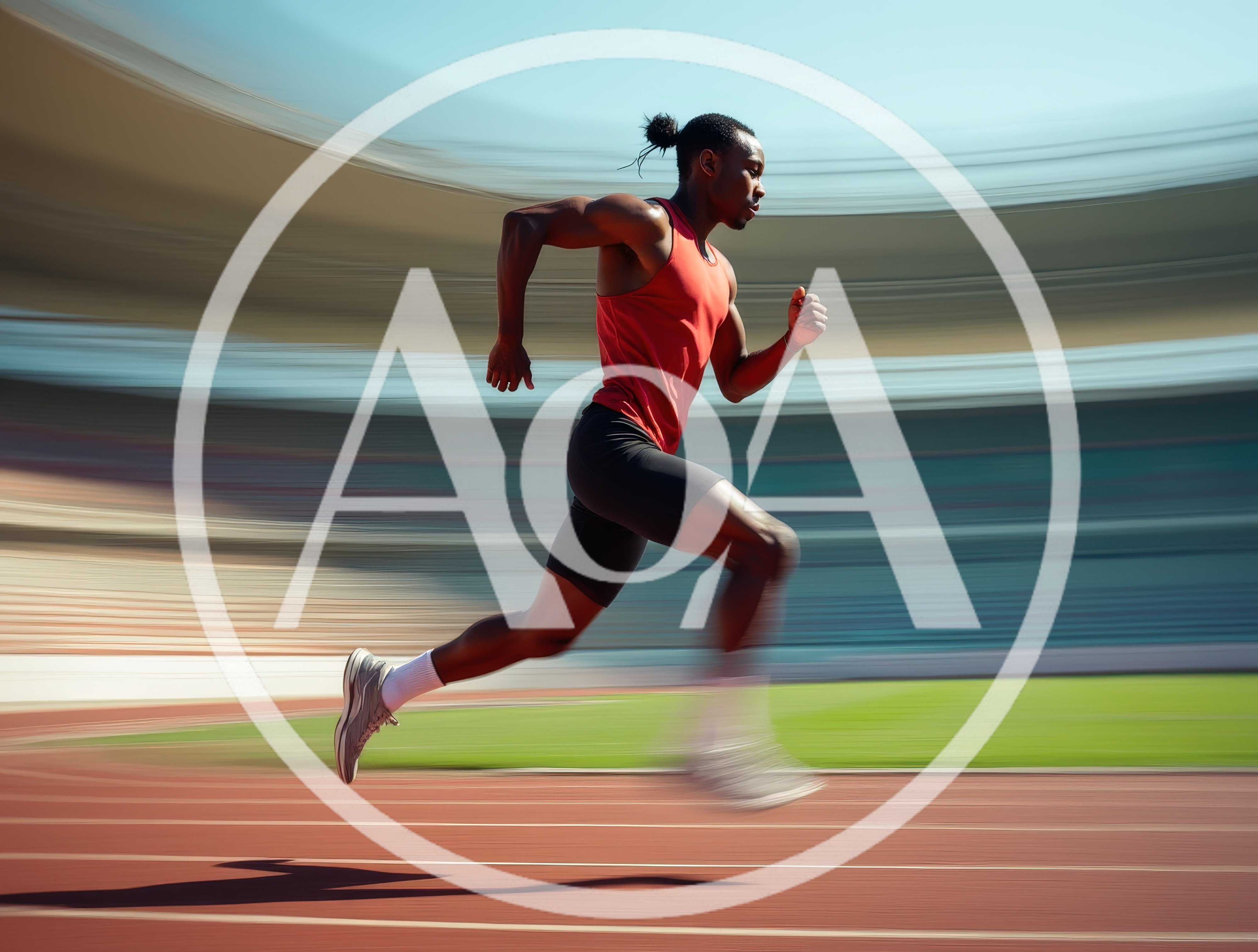Professional Male Sprinter Running On Stadium Track