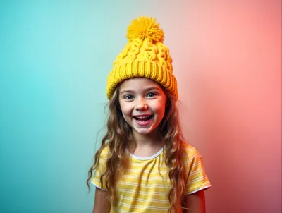 Happy Young Girl Wearing Yellow Winter Hat