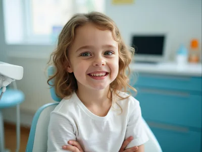 Happy Young Girl Sitting In A Dental Chair
