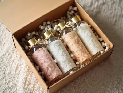 Gift Box With Four Glass Bottles Of Bath Salts