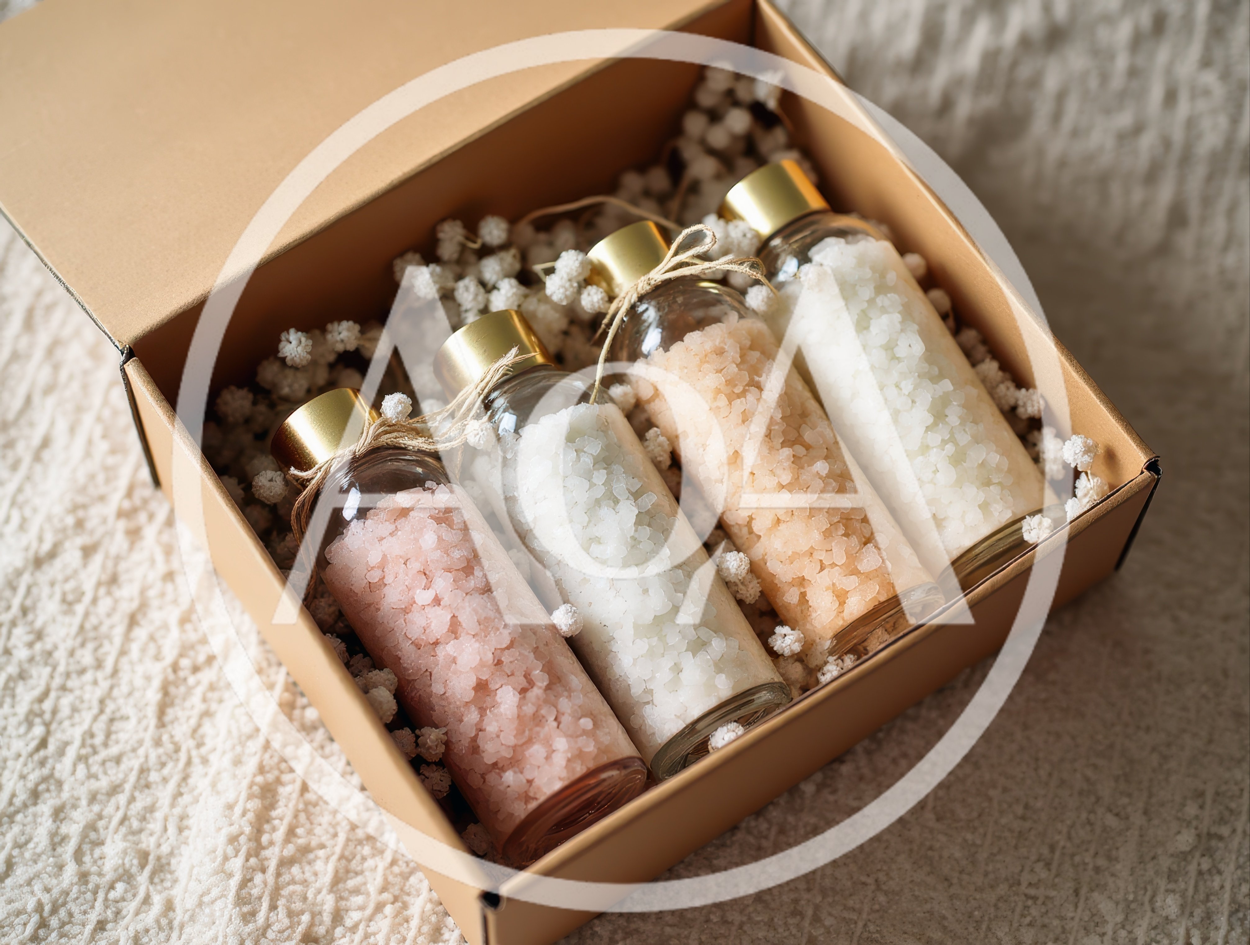 Gift Box With Four Glass Bottles Of Bath Salts