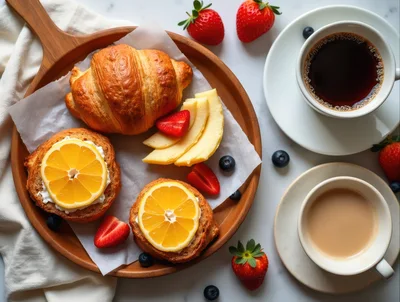 Breakfast Platter With Croissant And Lemon Toasts