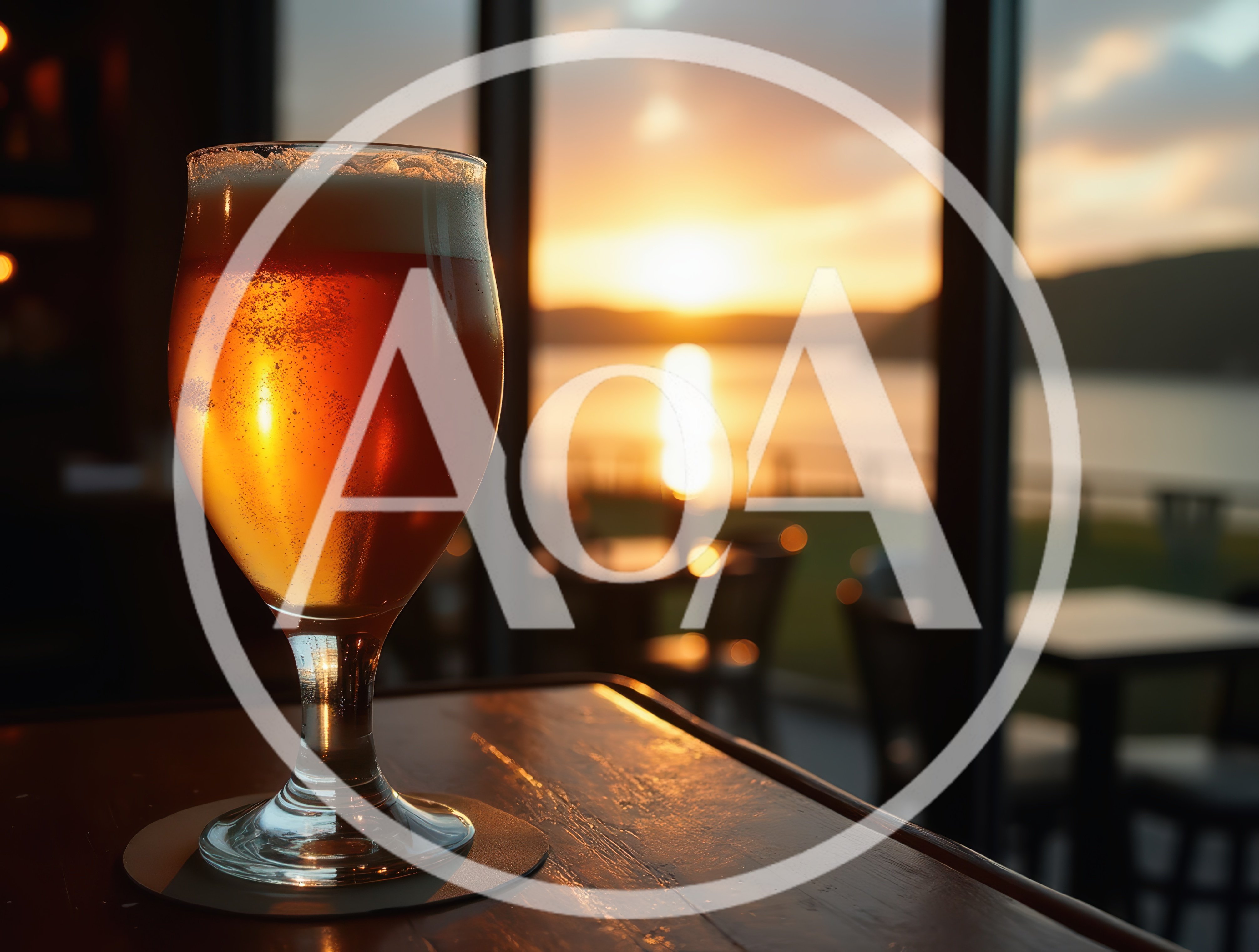 Glass Of Beer On A Table At Sunset