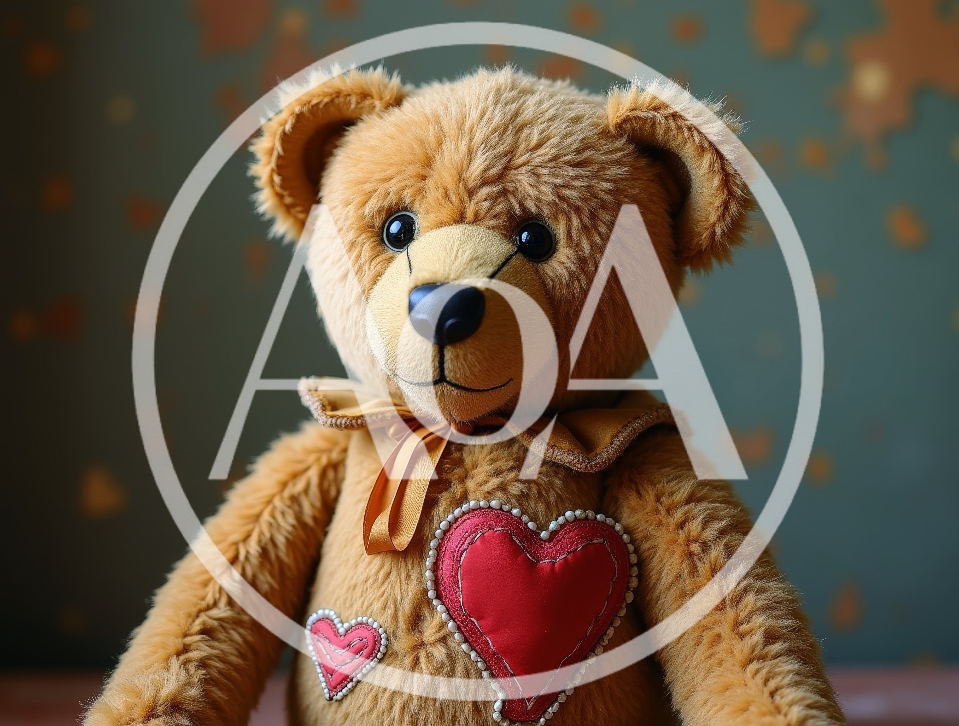 Cute Brown Teddy Bear With Red Heart Patches