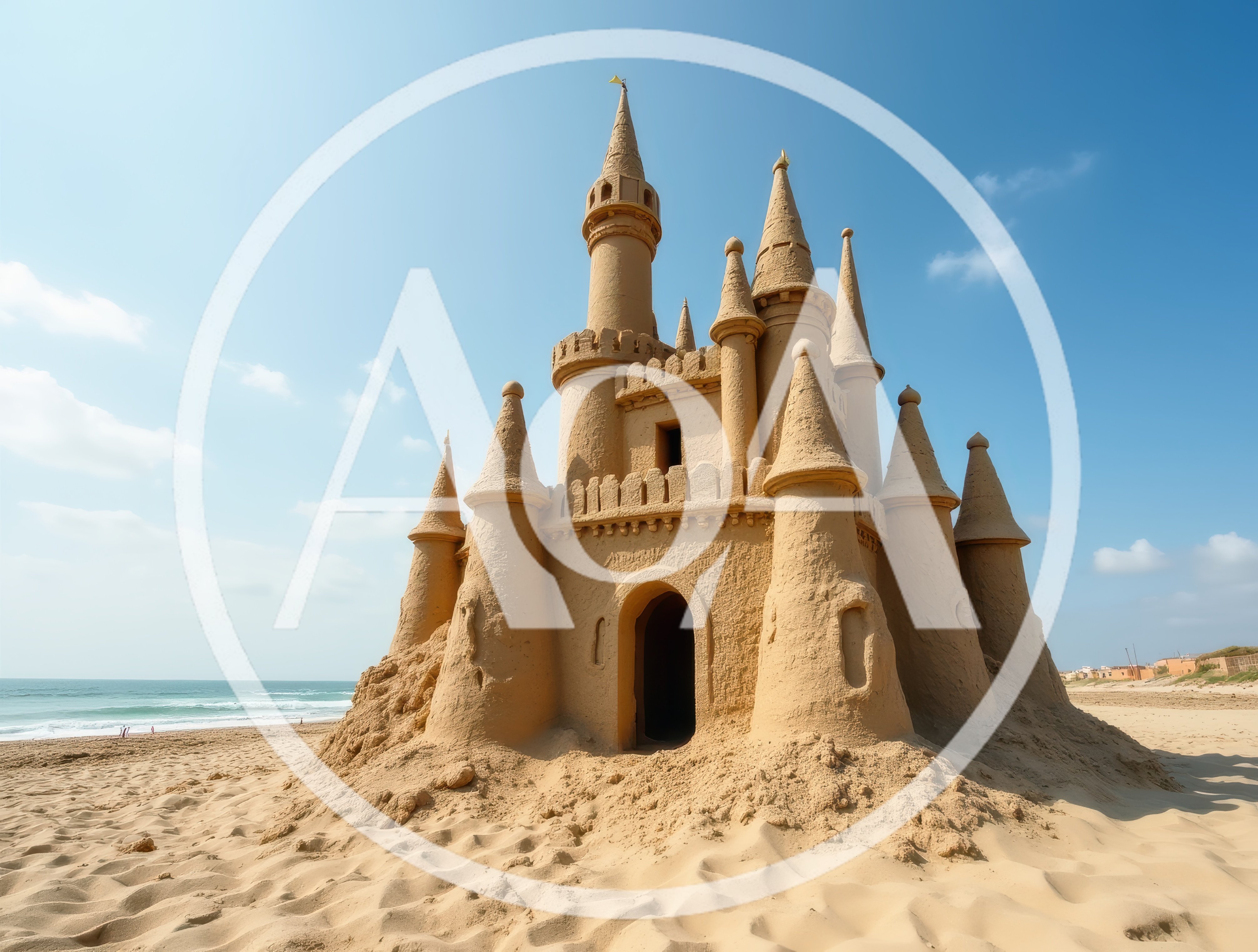 Intricate Sandcastle Sculpture On A Sunny Beach