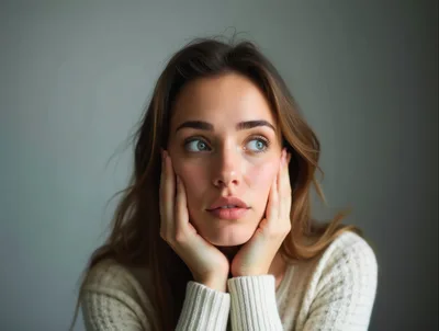 Young Woman Resting Chin On Hands Looking Away