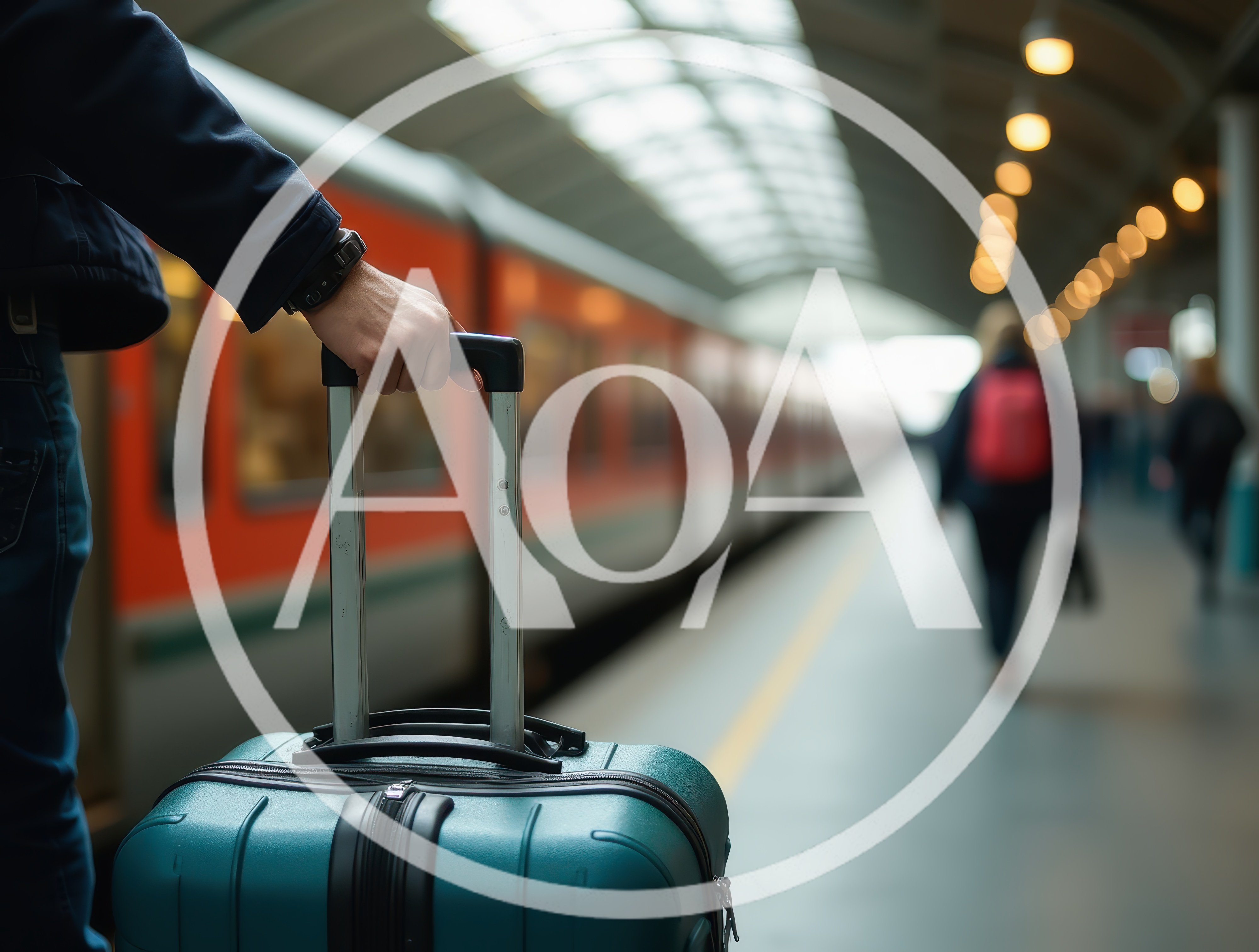 Traveler Holding Suitcase At A Train Station Platform