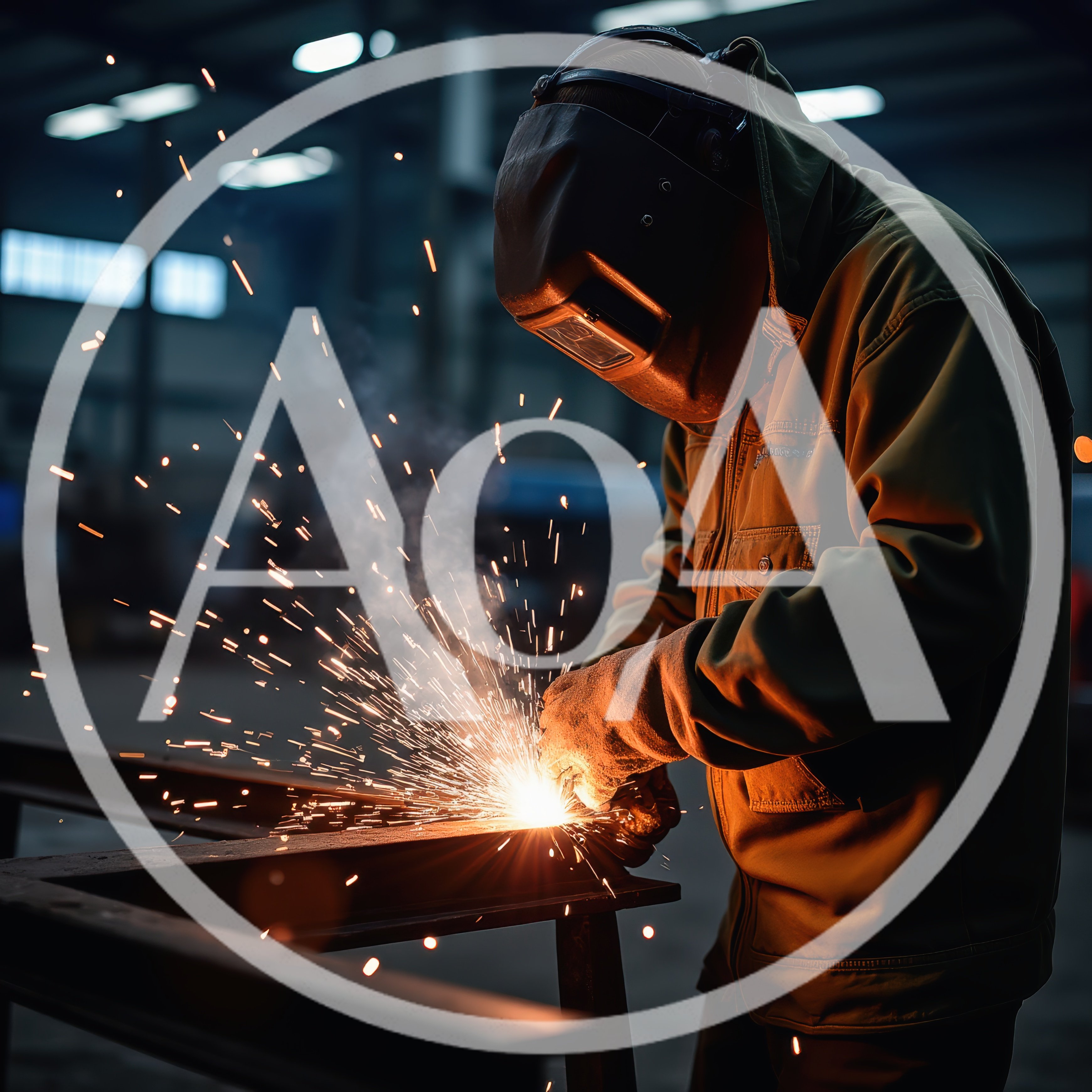 Industrial Welder Working On Metal Beam In Workshop