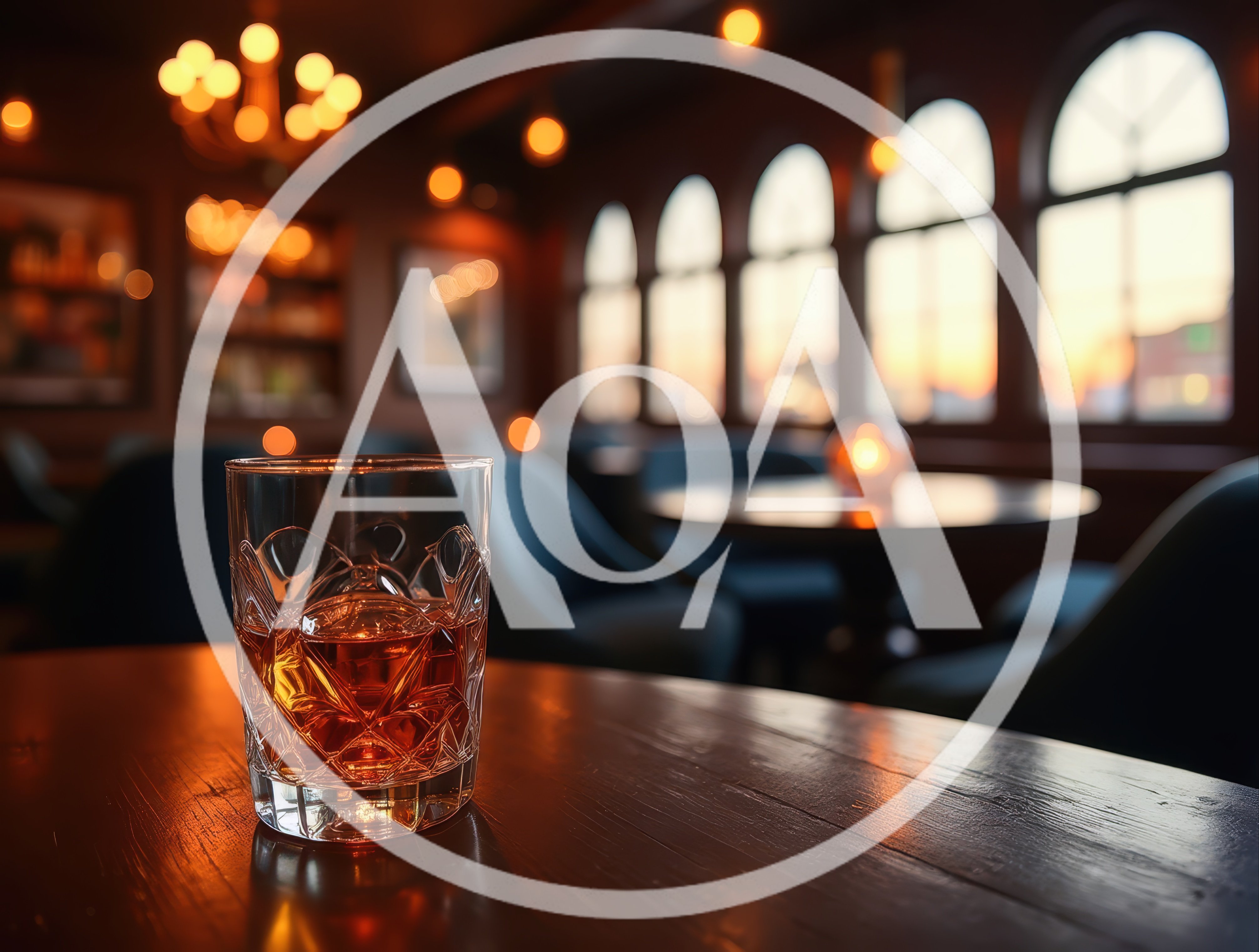 Crystal Whiskey Glass On A Dark Wooden Bar Table