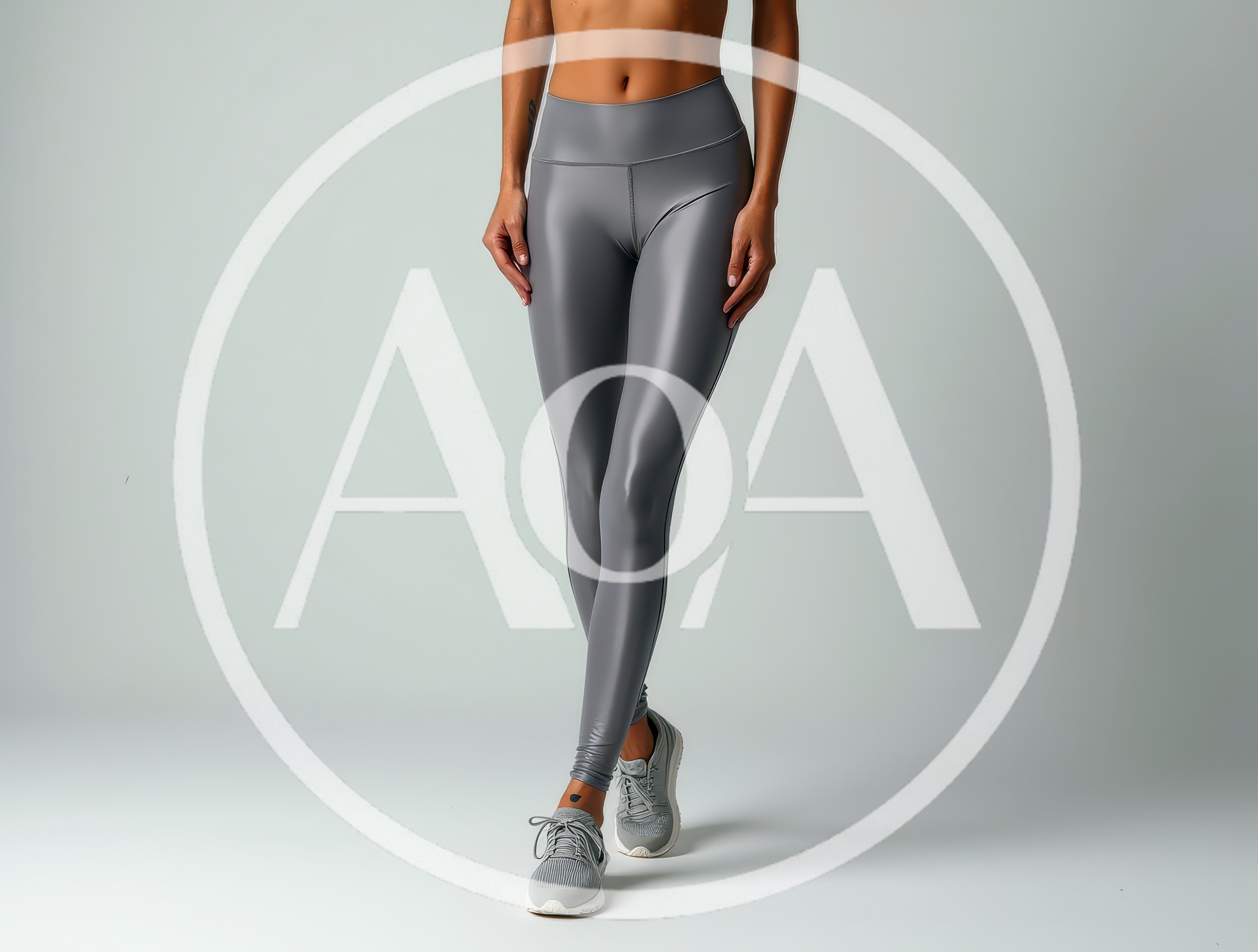 Fit Woman Wearing Grey Leggings and Sneakers