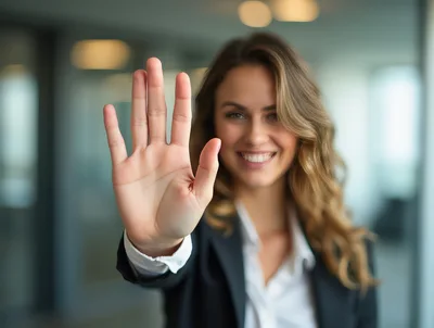 Businesswoman Holding Up Hand In Stop Gesture