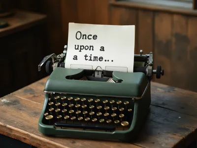 Vintage Green Typewriter With Once Upon A Time Text