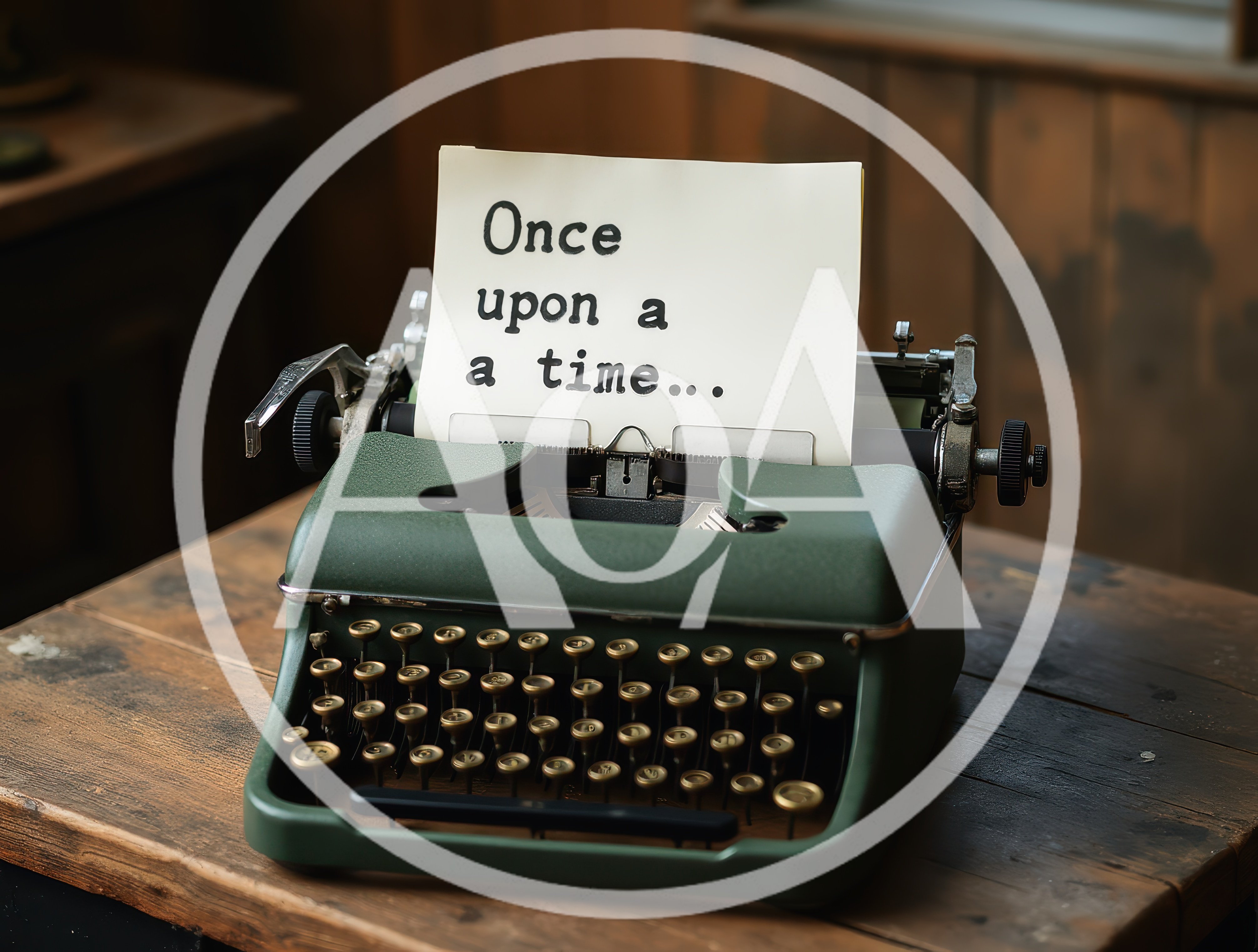 Vintage Green Typewriter With Once Upon A Time Text