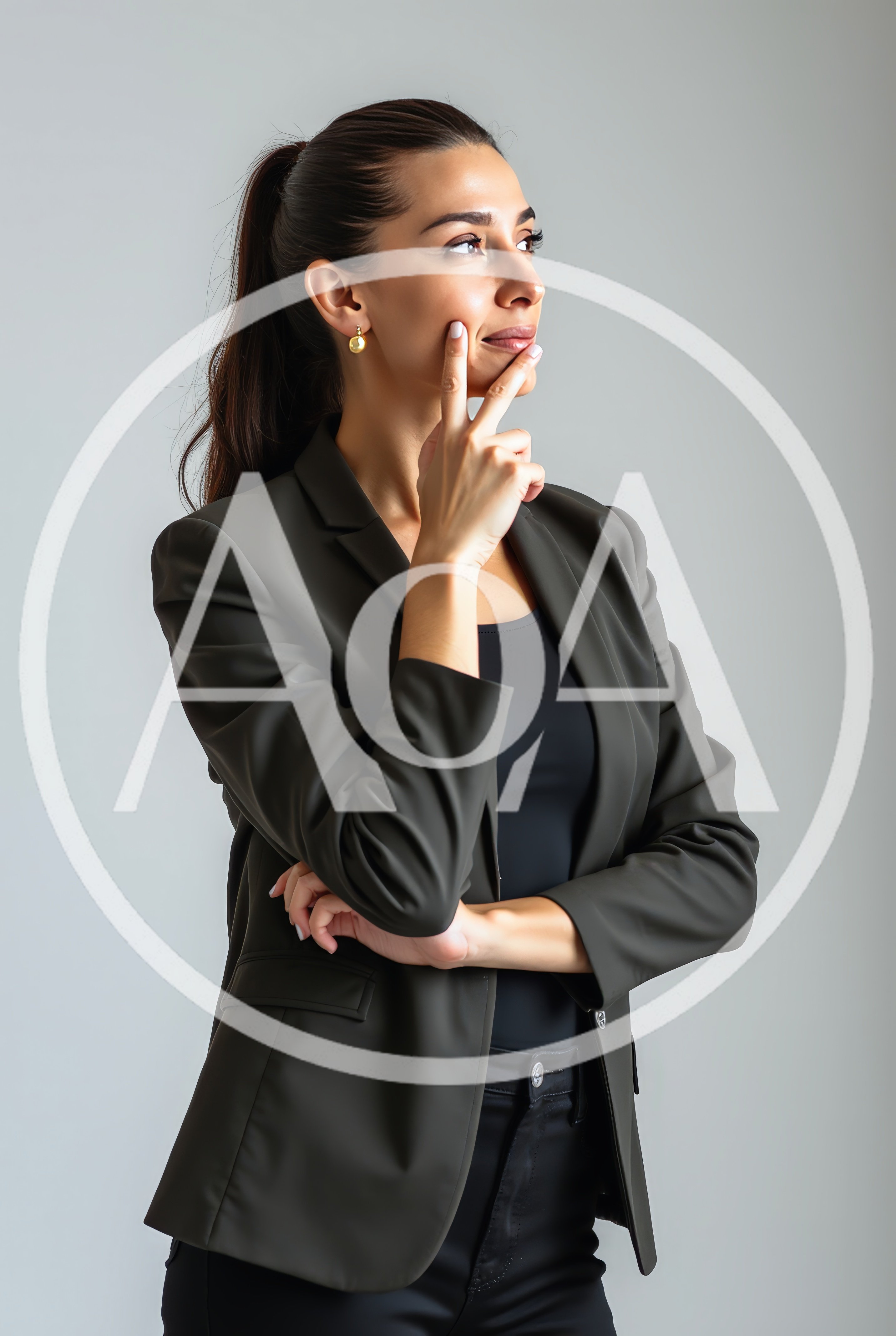 Professional Woman Thinking With Hand On Chin