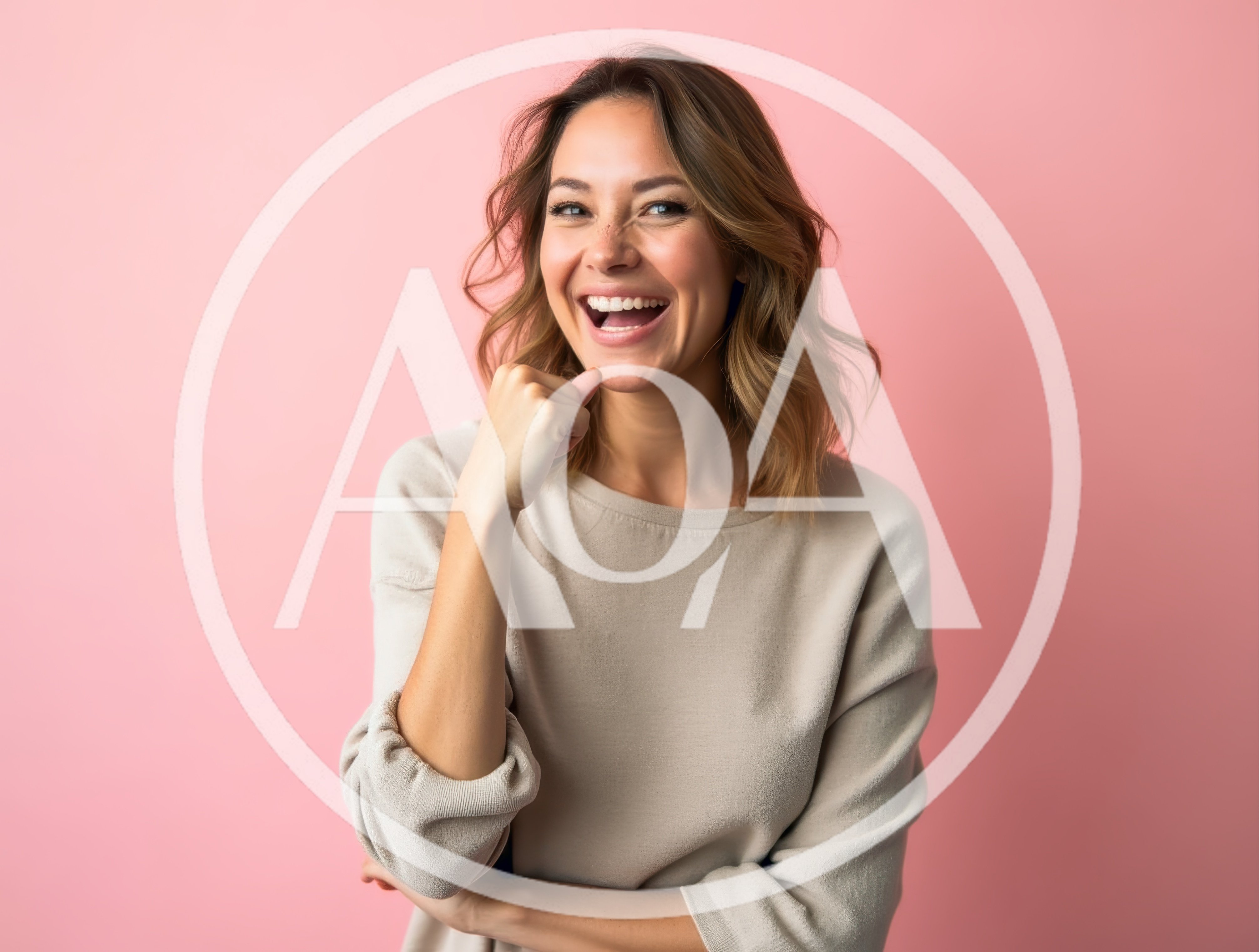 Happy Woman Smiling Against Pink Background