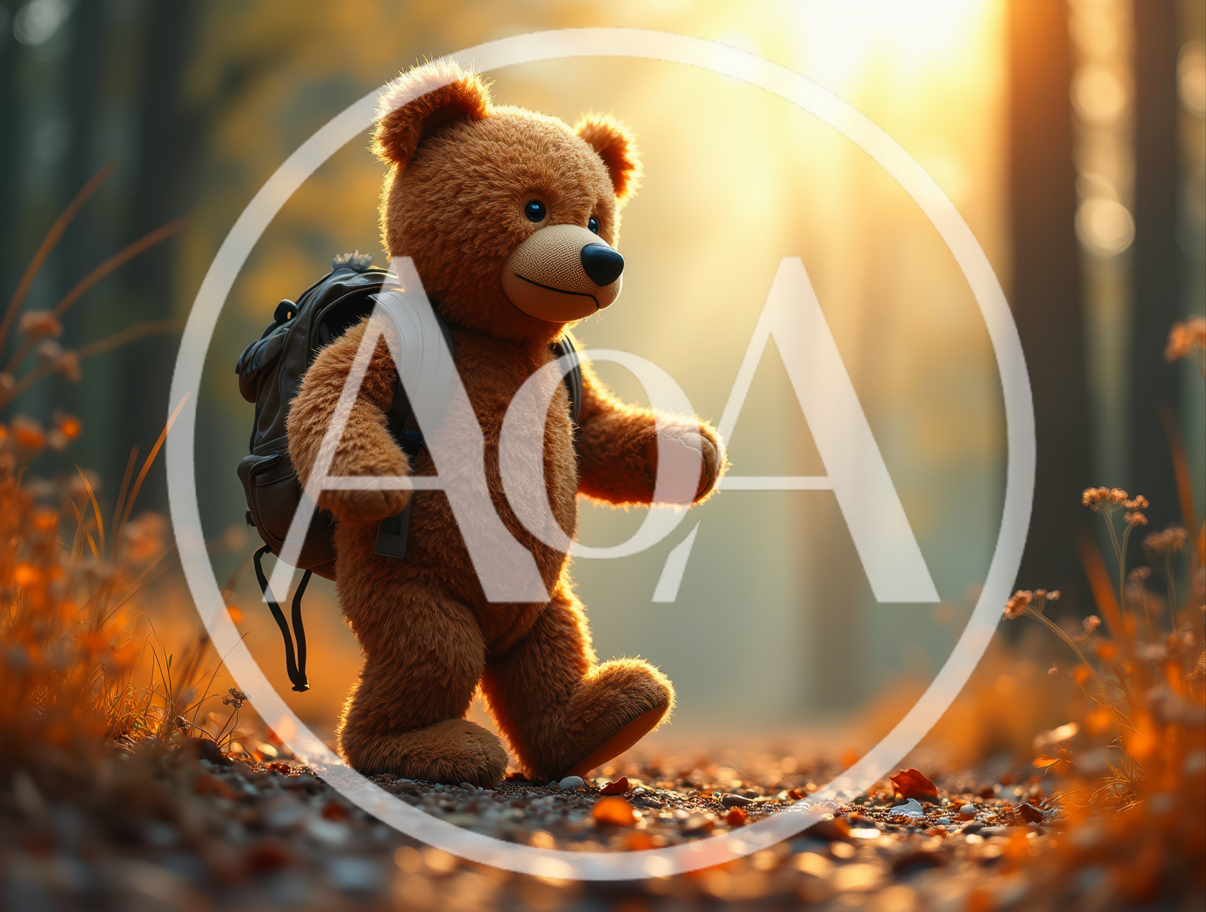Teddy Bear Walking Through An Autumn Forest