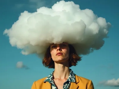 Surreal Portrait Of A Woman With A Cloud Head