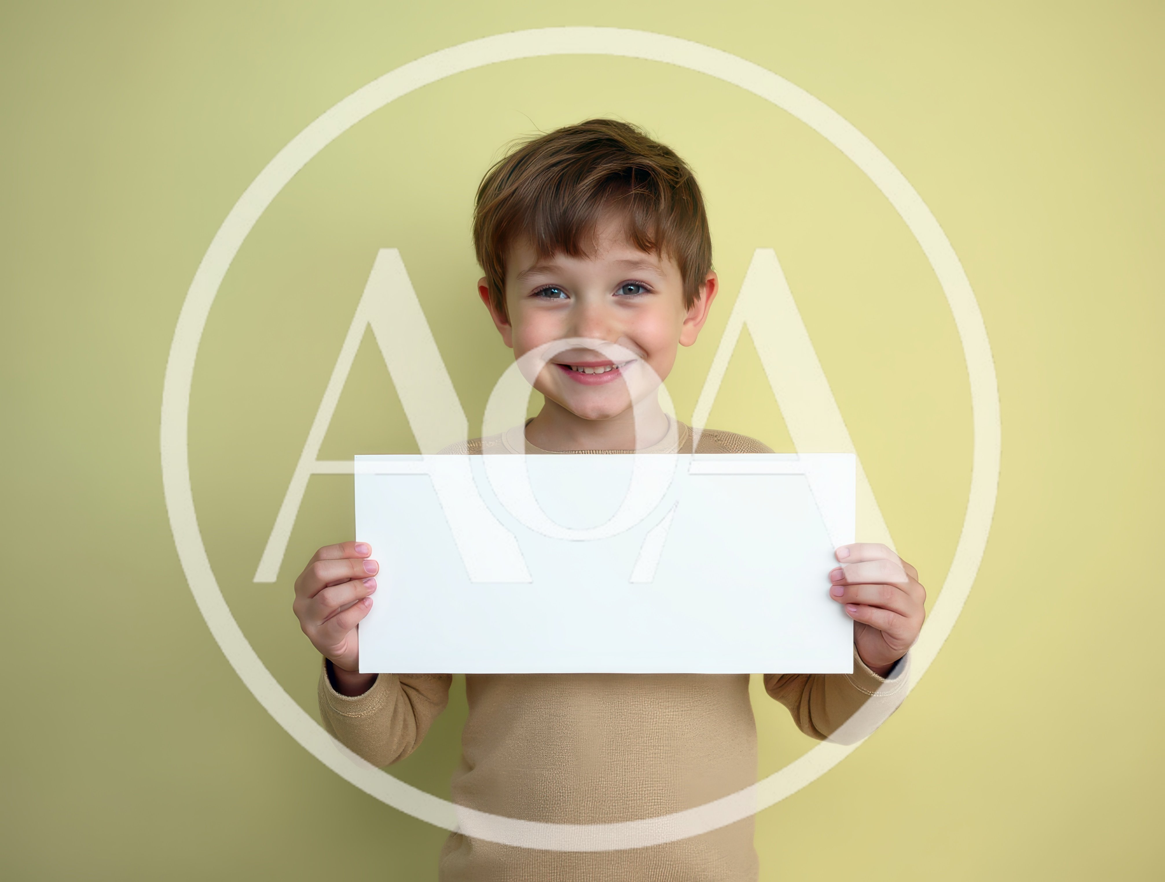 Smiling Young Boy Holding Blank White Sign