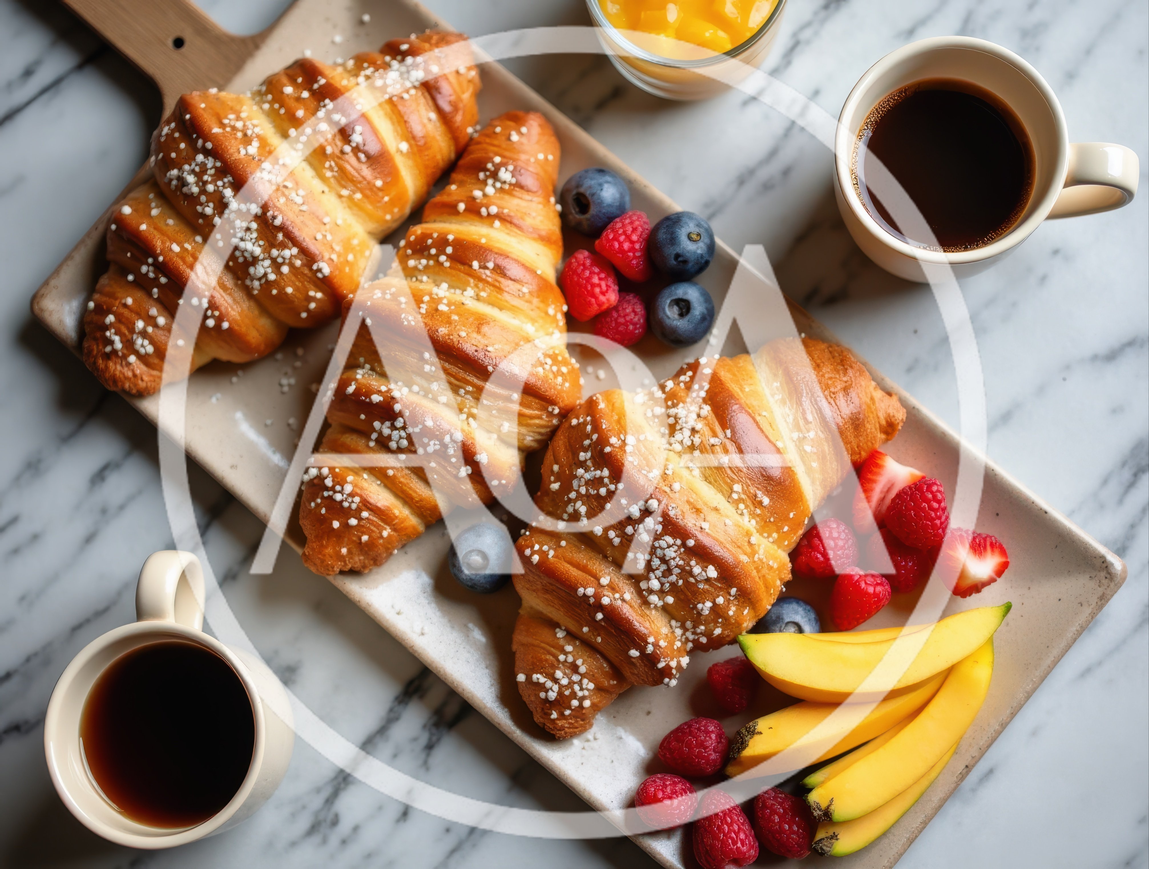 Breakfast Croissants With Fresh Berries And Coffee