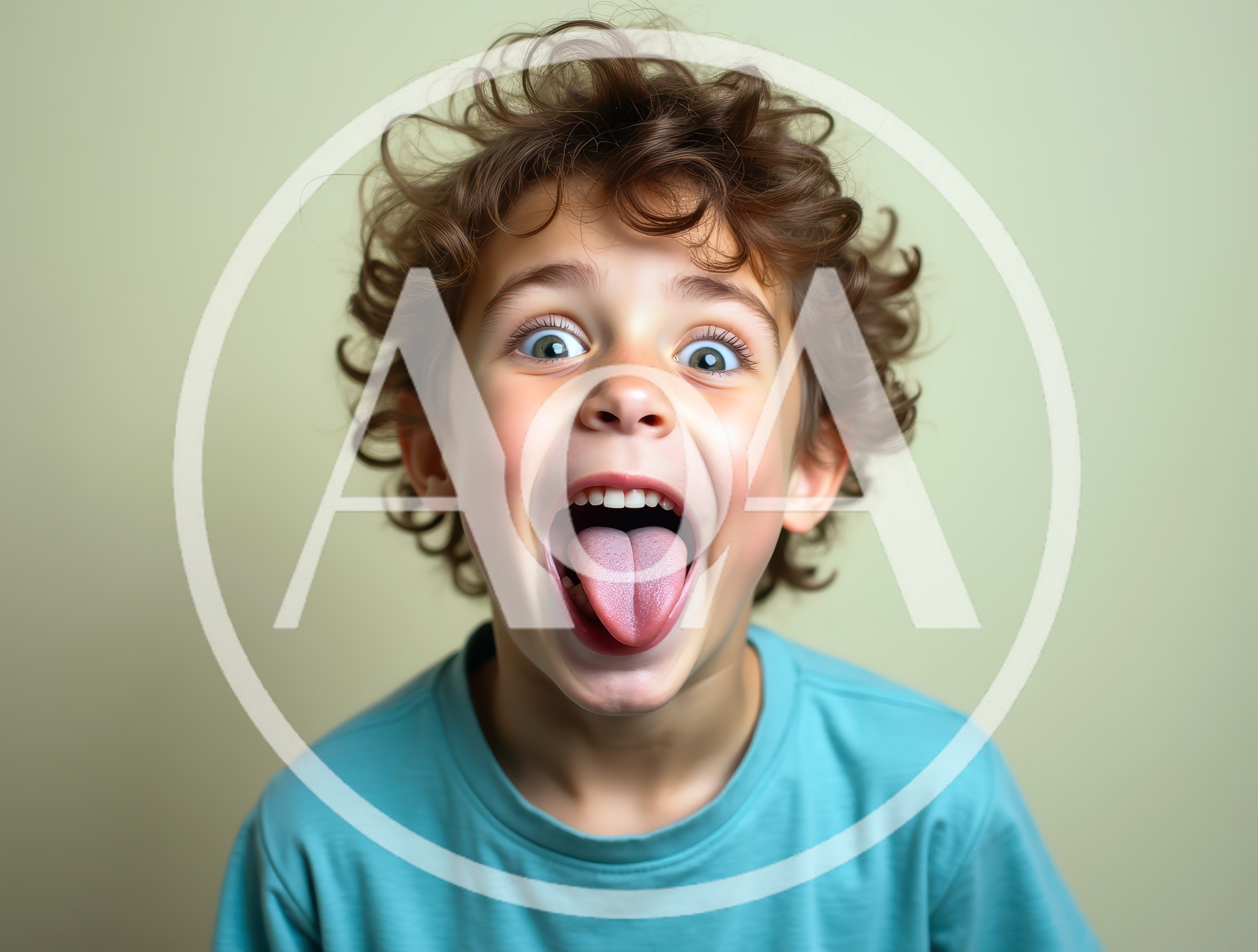 Excited Young Boy With Curly Hair Sticking Out Tongue
