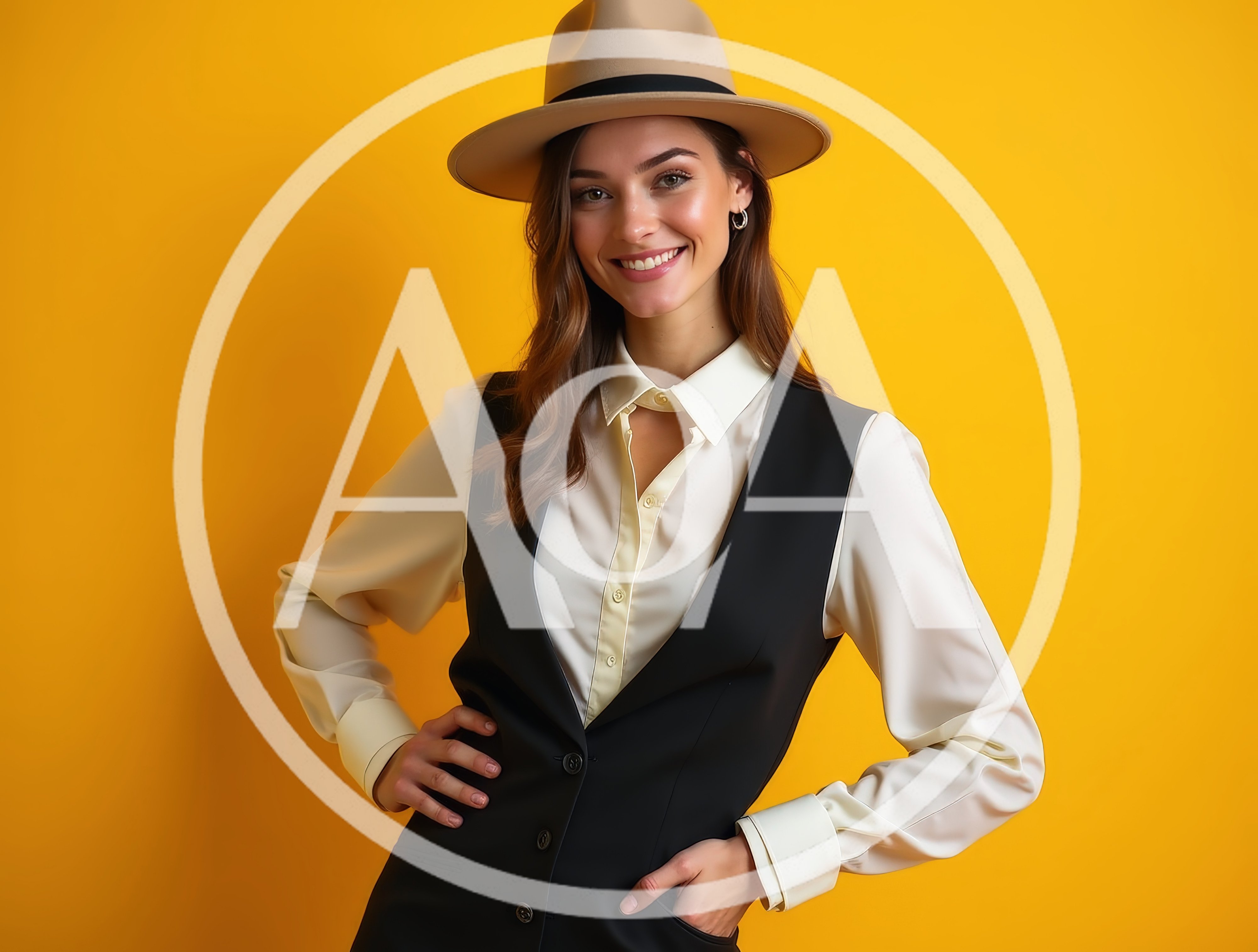 Smiling Woman Wearing A Fedora And Vest