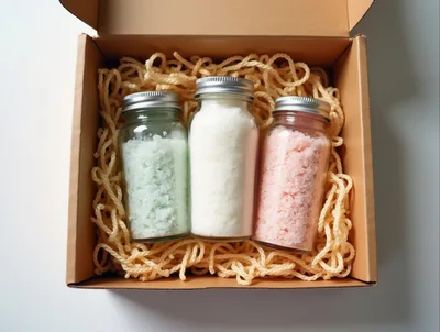 Three Glass Jars Of Bath Salts In A Gift Box