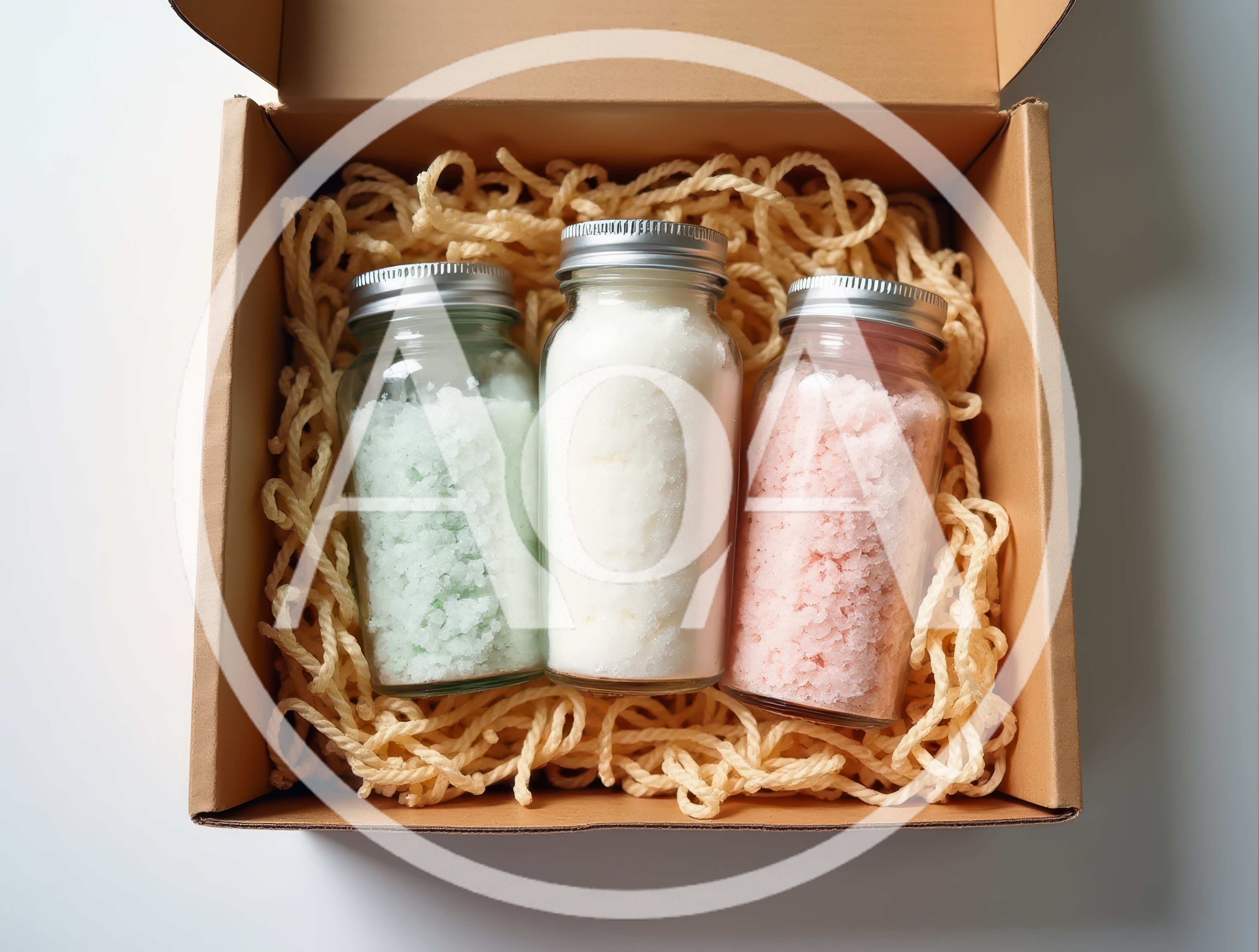 Three Glass Jars Of Bath Salts In A Gift Box