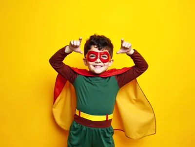 Young Boy Wearing Superhero Costume Posing