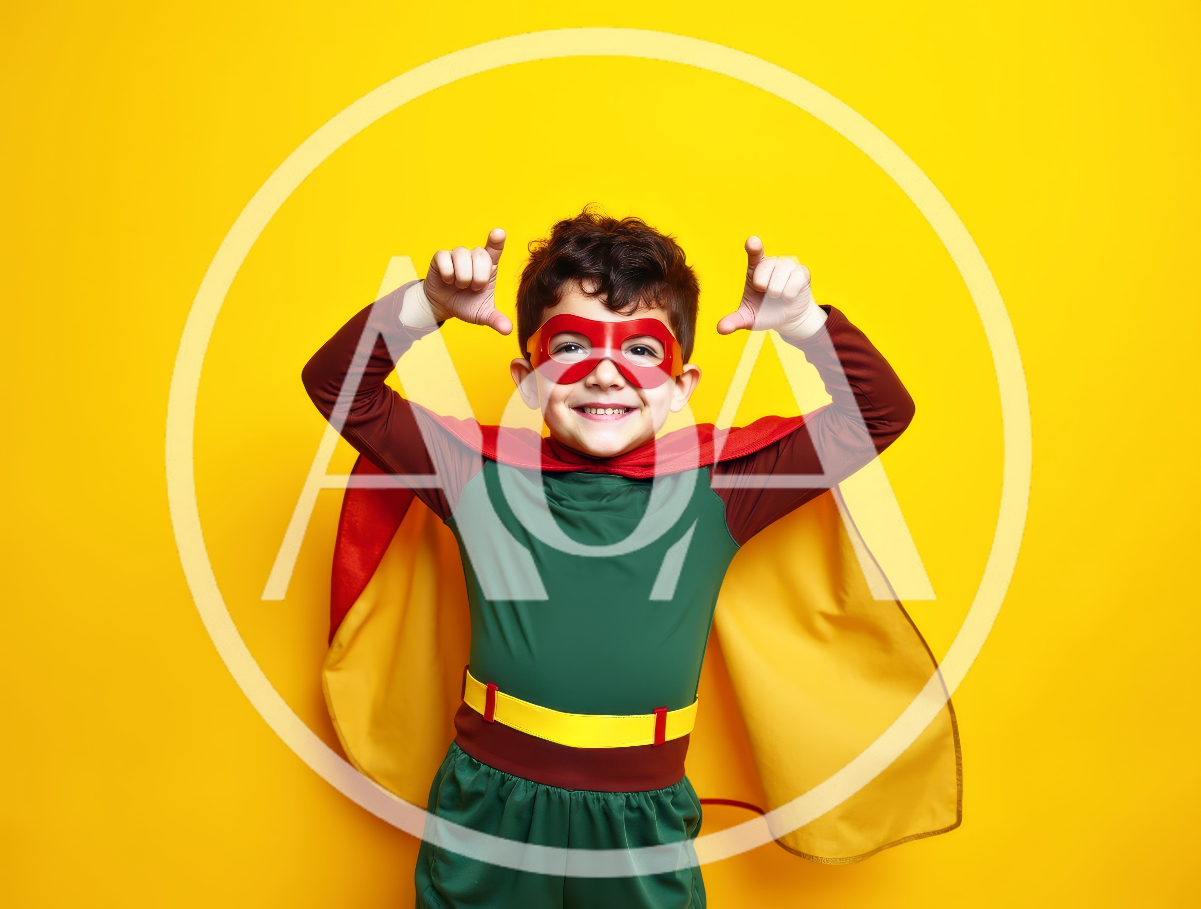 Young Boy Wearing Superhero Costume Posing