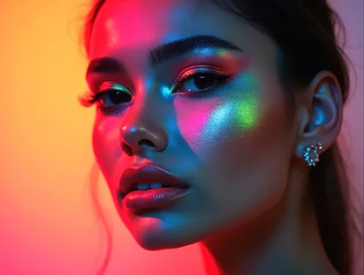Portrait Of A Woman With Neon Makeup