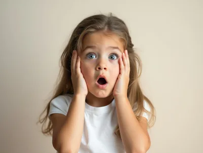 Surprised Young Girl With Hands On Cheeks