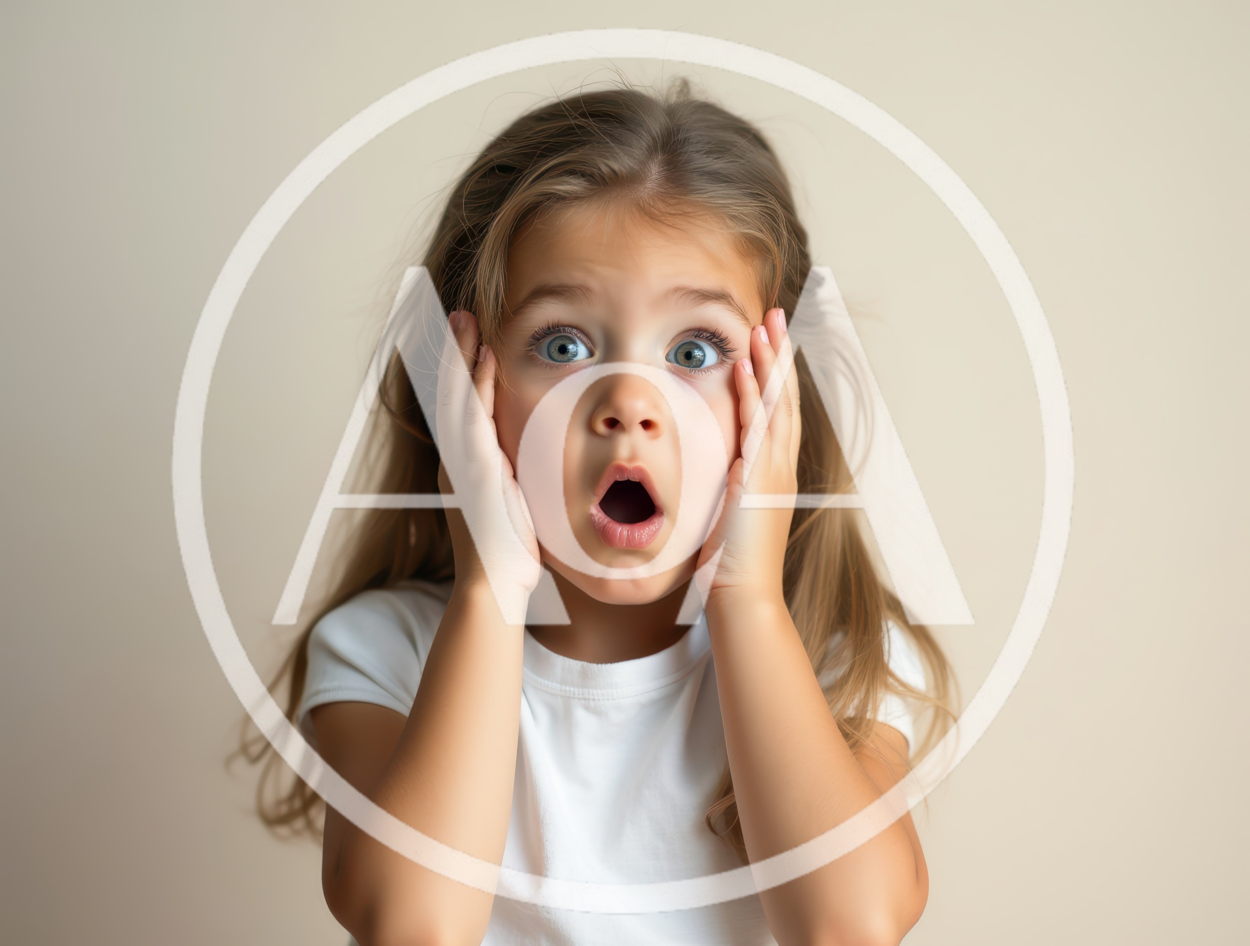 Surprised Young Girl With Hands On Cheeks