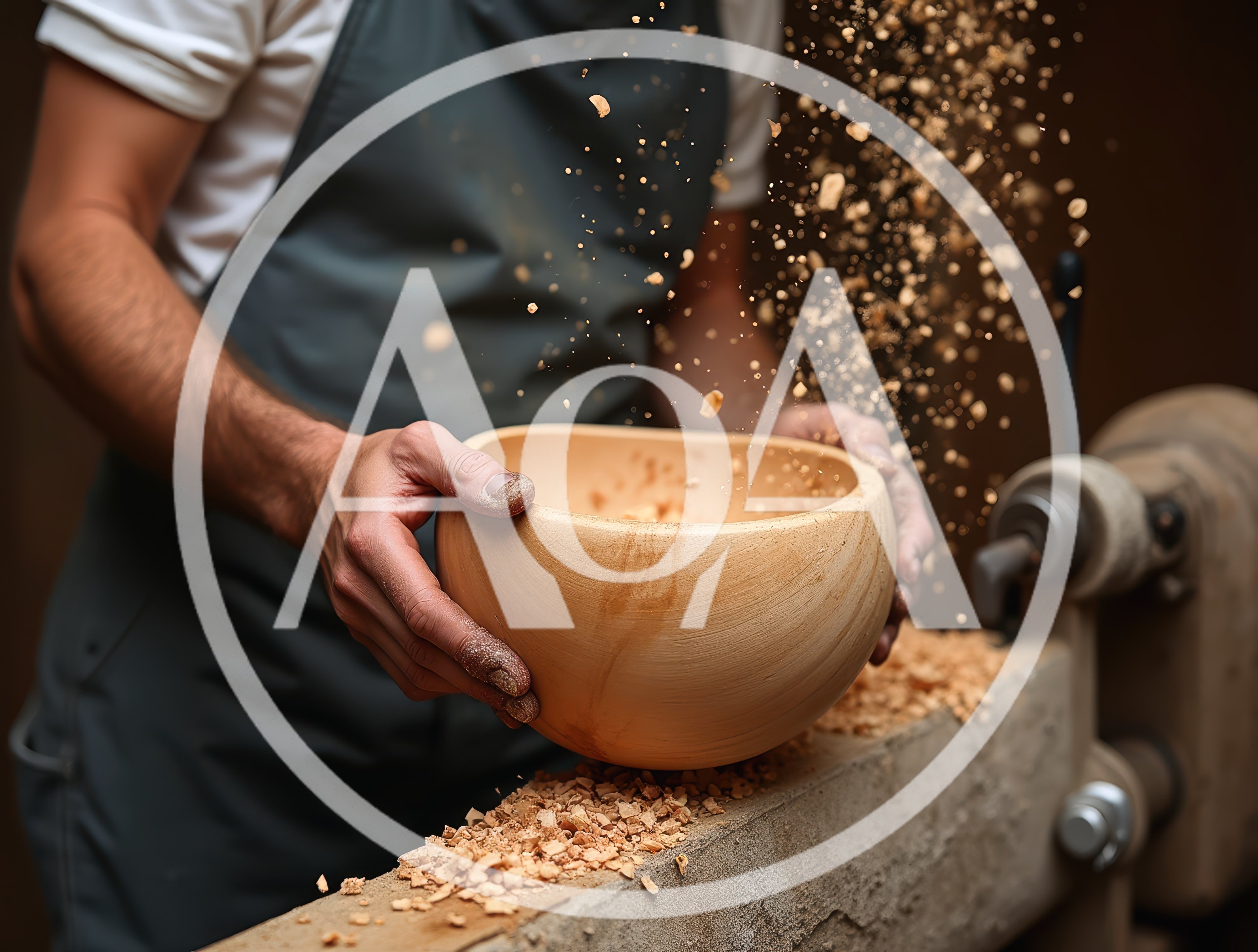 Woodworker Shaping A Wooden Bowl On A Lathe