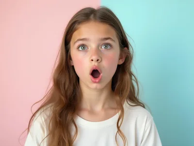 Surprised Young Girl With Freckles Against Split Background