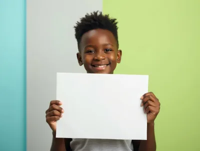 Young African American Boy Holding Blank White Sign