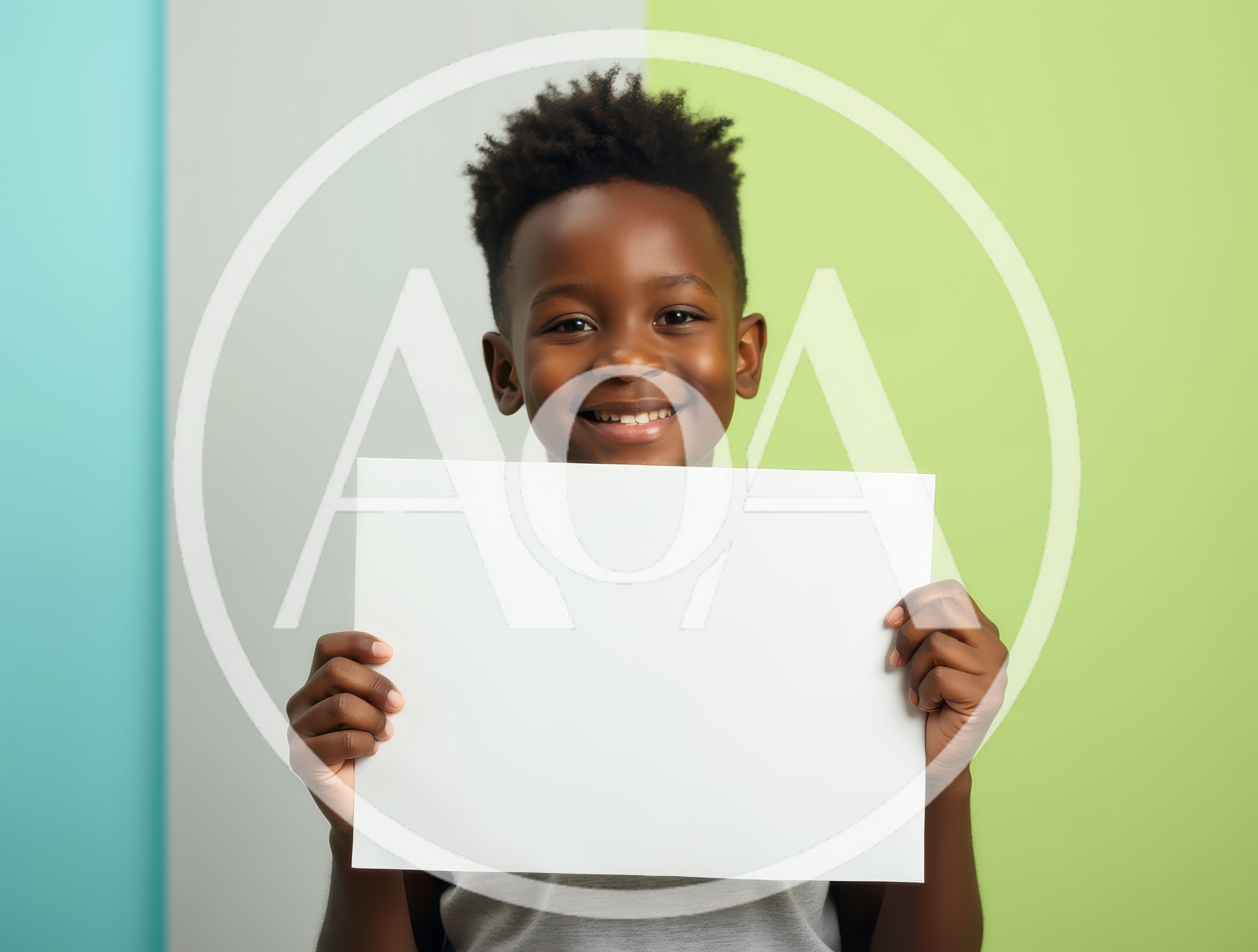 Young African American Boy Holding Blank White Sign
